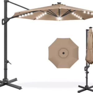 10' Offset Umbrella Tan with LED Lights